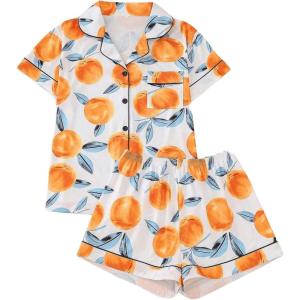imageVerdusa Womens 2 Piece Sleepwear Button Down Pajama Sets Short Sleeve Shirt and ShortsOrange