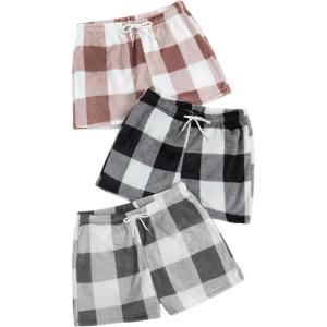 imageVerdusa Womens 3 Pack Fuzzy Buffalo Plaid Pajama Shorts Tie Front Elastic Waist Cute Sleep Lounge Pj ShortsMulticolor