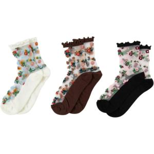 imageVerdusa Womens 3 Pairs Sheer Mesh Socks Floral Thin SocksBlack and White