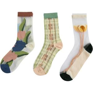 imageVerdusa Womens 3 Pairs Sheer Mesh Socks Floral Thin SocksFloral Multi