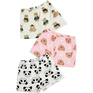 imageVerdusa Womens 3 Pieces Fuzzy Pajama Cartoon Graphic Flannel Sleep Shorts Pj Lounge BottomsBrown Pink