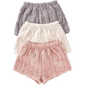 imageVerdusa Womens 3 Pieces Fuzzy Pajama Cartoon Graphic Flannel Sleep Shorts Pj Lounge BottomsPink Beige