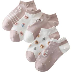 imageVerdusa Womens 5 Pairs Cartoon Embroidered Ribbed Cute Crew SocksDusty Pink