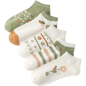 imageVerdusa Womens 5 Pairs Cartoon Embroidered Ribbed Cute Crew SocksGreen Multi