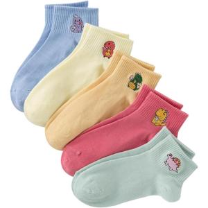 imageVerdusa Womens 5 Pairs Cartoon Embroidered Ribbed Cute Crew SocksMulticolor