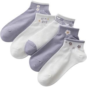 imageVerdusa Womens 5 Pairs Cartoon Embroidered Ribbed Cute Crew SocksPurple