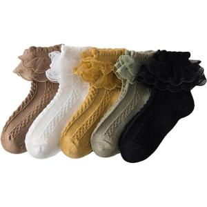 imageVerdusa Womens 5 Pairs Ruffle Trim Frilly Crew Socks Casual SocksMulticolor