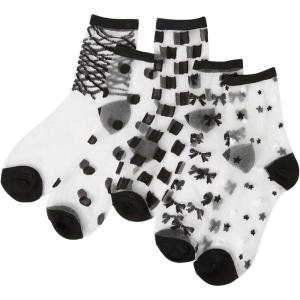 imageVerdusa Womens 5 Pairs Sheer Socks Mesh Crew Socks Transparent See Through Tulle SocksBlack