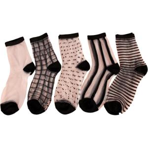 imageVerdusa Womens 5 Pairs Sheer Socks Mesh Crew Socks Transparent See Through Tulle SocksBlack and White