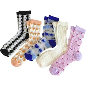 imageVerdusa Womens 5 Pairs Sheer Socks Mesh Crew Socks Transparent See Through Tulle SocksMulticolorheart