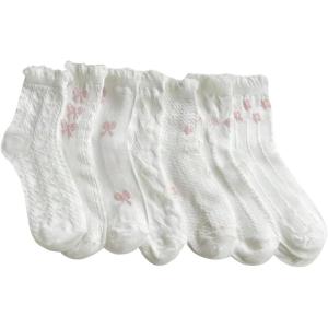 imageVerdusa Womens 7 Pairs Textured Crew Socks Ruffle Trim SocksWhite