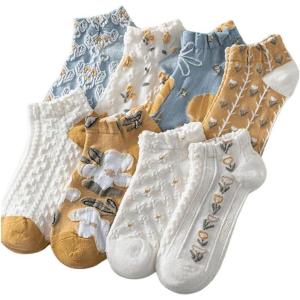 imageVerdusa Womens 8 Pairs Floral Print Crew Socks Cute Textured Socks