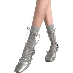 imageVerdusa Womens Bow Cute Socks Casual Mid Calf SocksGrey