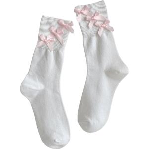 imageVerdusa Womens Bow Cute Socks Casual Mid Calf SocksWhite