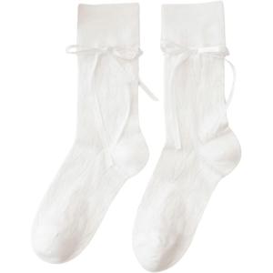 imageVerdusa Womens Bow Cute Socks Casual Mid Calf SocksWhite Plain