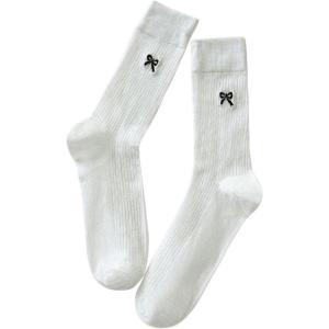 imageVerdusa Womens Bow Cute Socks Casual Mid Calf SocksWhite and Black