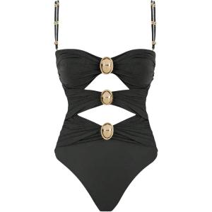 imageVerdusa Womens Cut Out Colorblock One Piece Swimsuit Ruched Swimwear Bathing SuitBlack