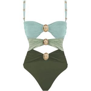 imageVerdusa Womens Cut Out Colorblock One Piece Swimsuit Ruched Swimwear Bathing SuitGreen