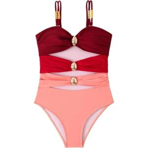 imageVerdusa Womens Cut Out Colorblock One Piece Swimsuit Ruched Swimwear Bathing SuitRed Multicolored