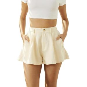 imageVerdusa Womens Elastic High Waist Pleated Wide Leg Shorts with PocketApricot
