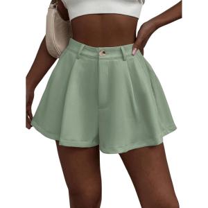 imageVerdusa Womens Elastic High Waist Pleated Wide Leg Shorts with PocketGreen
