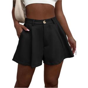imageVerdusa Womens Elastic High Waist Pleated Wide Leg Shorts with PocketPlaid Black