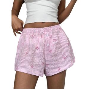 imageVerdusa Womens Floral Embroidery Elastic High Waist Scalloped ShortsPink