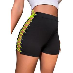 imageVerdusa Womens Lace Up Side Crisscross High Waist Skinny ShortsBlack Green