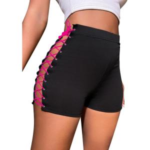 imageVerdusa Womens Lace Up Side Crisscross High Waist Skinny ShortsBlack Pink