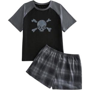 imageVerdusa Womens Two Piece Pajama Sets Plaid Pj Set Star Print Short Sleeve Tee and Shorts Comfy Sleepwear Casual Lounge SetsGrey Black