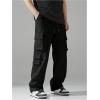 imageVerdusa Mens Drawstring Waist Straight Leg Cargo Pants Street TrousersBlack