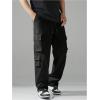 imageVerdusa Mens Drawstring Waist Straight Leg Cargo Pants Street TrousersBlack