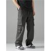 imageVerdusa Mens Drawstring Waist Straight Leg Cargo Pants Street TrousersDark Grey