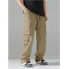 imageVerdusa Mens Drawstring Waist Straight Leg Cargo Pants Street TrousersDark Khaki