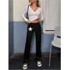 imageVerdusa Womens Drawstring Waist Flare Leg Velvet Pants with PocketBlack Solid