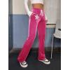 imageVerdusa Womens Drawstring Waist Flare Leg Velvet Pants with PocketHot Pink