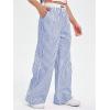 imageVerdusa Womens Striped Elastic High Waist Loose Wide Leg Pants with PocketsBlue