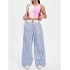 imageVerdusa Womens Striped Elastic High Waist Loose Wide Leg Pants with PocketsBlue