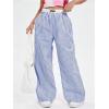 imageVerdusa Womens Striped Elastic High Waist Loose Wide Leg Pants with PocketsBlue