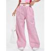 imageVerdusa Womens Striped Elastic High Waist Loose Wide Leg Pants with PocketsPink