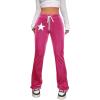imageVerdusa Womens Drawstring Waist Flare Leg Velvet Pants with PocketHot Pink