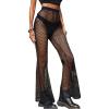 imageVerdusa Womens See Through Fishnet High Waisted Flare Leg Pants Long TrousersBlack