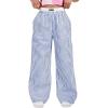 imageVerdusa Womens Striped Elastic High Waist Loose Wide Leg Pants with PocketsBlue