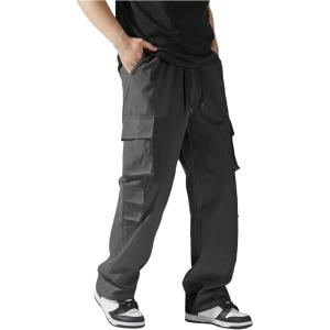 imageVerdusa Mens Drawstring Waist Straight Leg Cargo Pants Street TrousersDark Grey