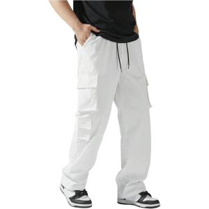 imageVerdusa Mens Drawstring Waist Straight Leg Cargo Pants Street TrousersWhite