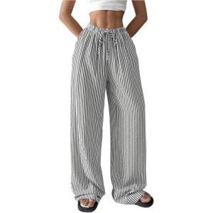 imageVerdusa Womens Casual Palazzo Pants Loose Wide Leg Drawstring Waist Long PantsBlack