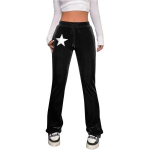 imageVerdusa Womens Drawstring Waist Flare Leg Velvet Pants with PocketBlack Solid