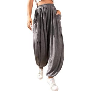 imageVerdusa Womens Elastic Waist Loose Harem Pants Long Trousers with PocketGrey