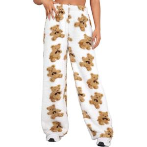 imageVerdusa Womens Plush Warm Pajama Pants Fleece Lounge Sleepwear Pj BottomsWhite Brown